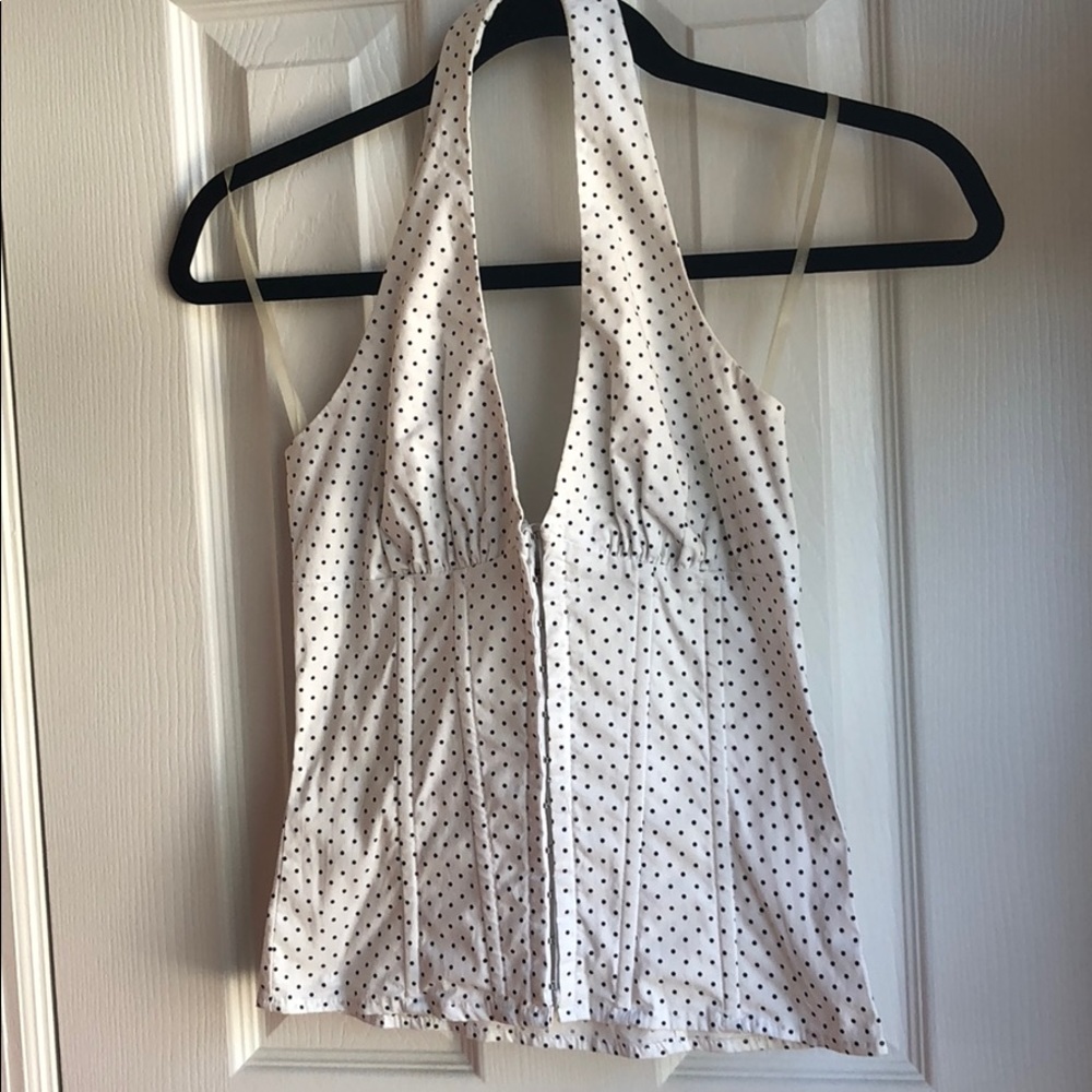 White top with black polka dots